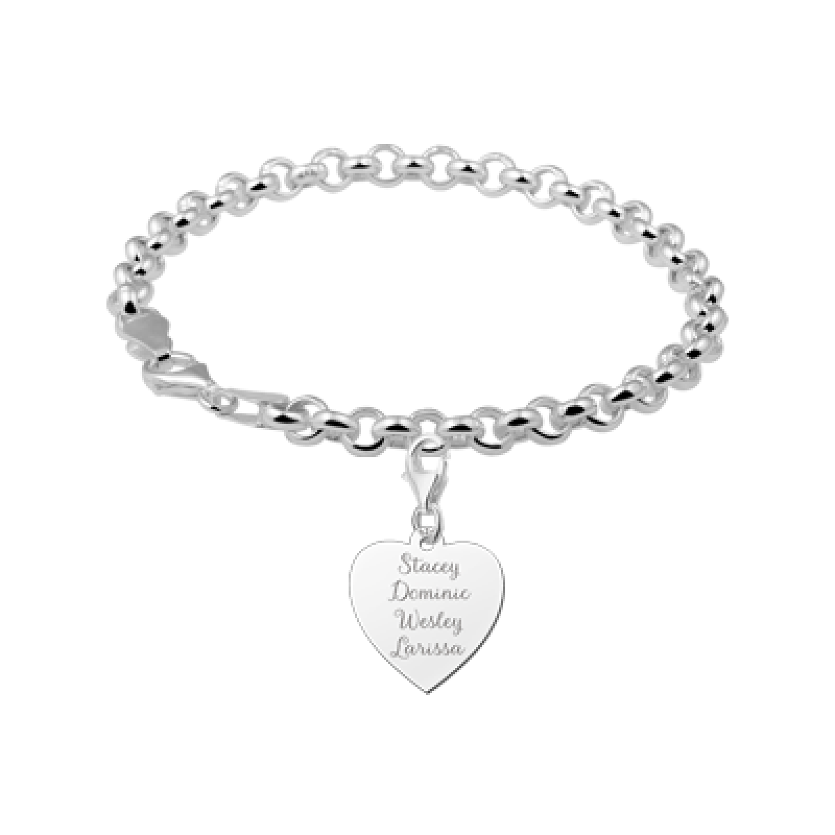 Zilveren bedel hart met vier namen Names4ever