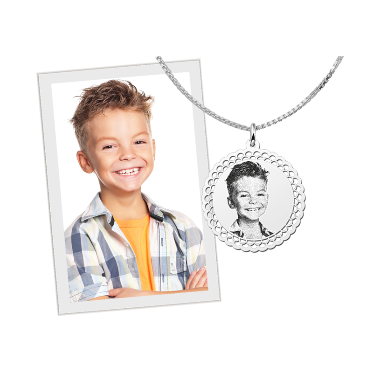 Zilveren foto hanger met sierlijke rand - 26 mm - Names4ever