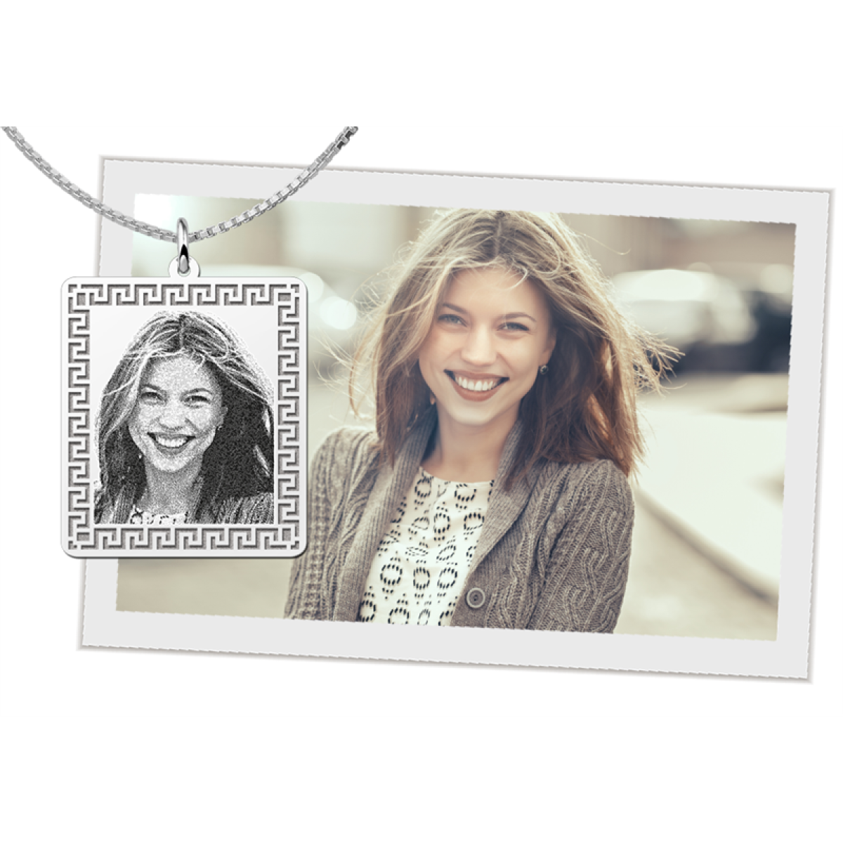 Zilveren fotohanger met meanderrand rechthoek - 32.5 x 28.5 mm - Names4ever