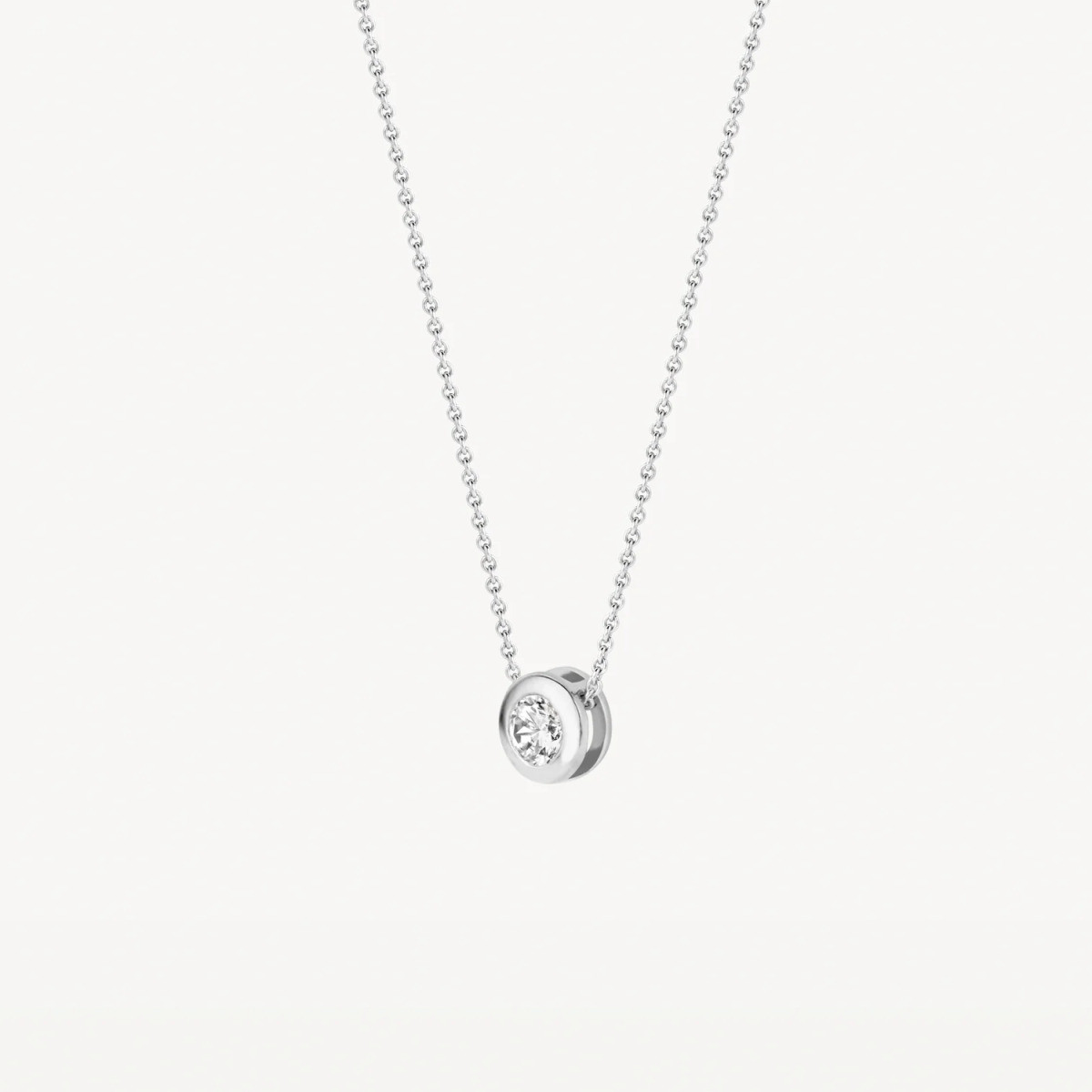 Blush 3052WZI witgouden ketting met hanger ronde glanzende zirkonia 4.8 mm - Lengte 42 cm
