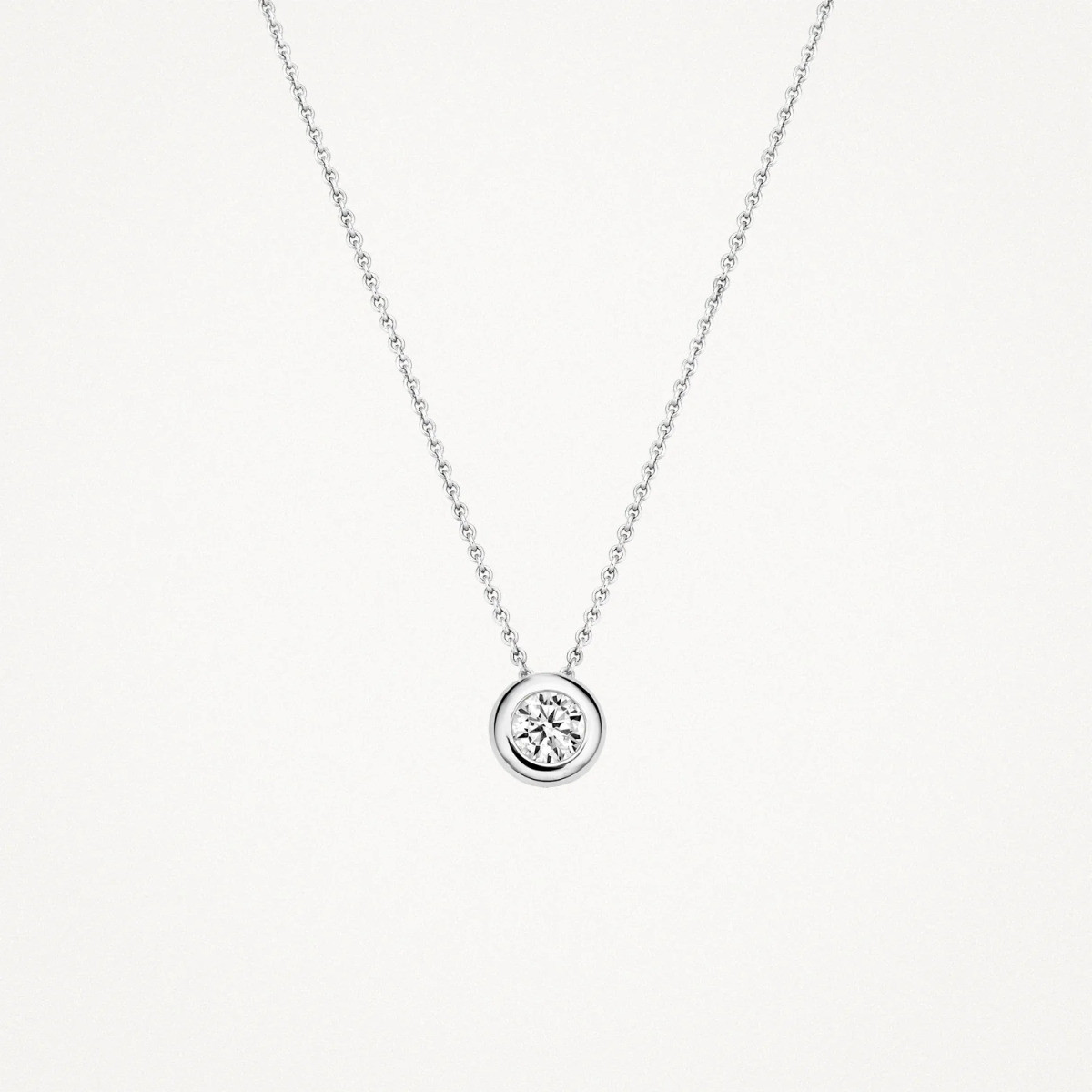 Blush 3052WZI witgouden ketting met hanger ronde glanzende zirkonia 4.8 mm - Lengte 42 cm