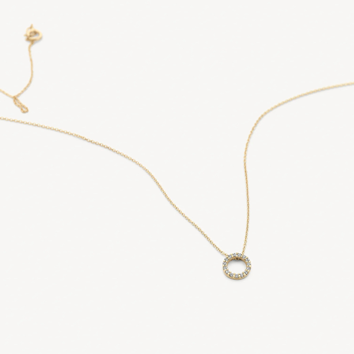 Blush 3065YZI gouden ketting met hanger ronde open zirkonia hanger 7.3 mm - Lengte 42 cm