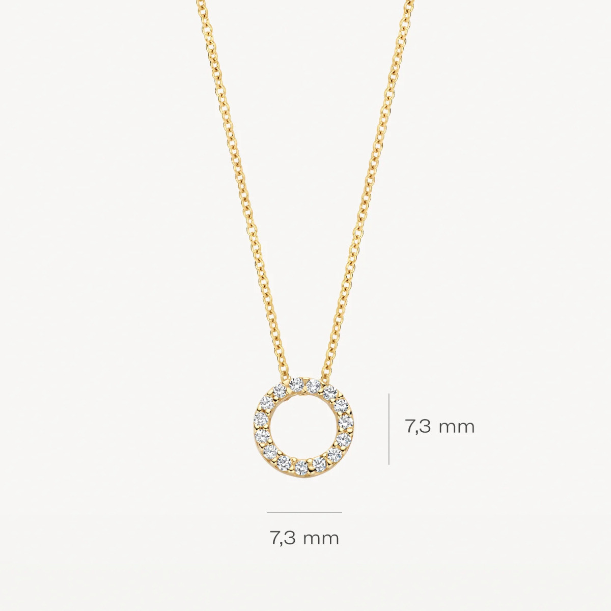 Blush 3065YZI gouden ketting met hanger ronde open zirkonia hanger 7.3 mm - Lengte 42 cm