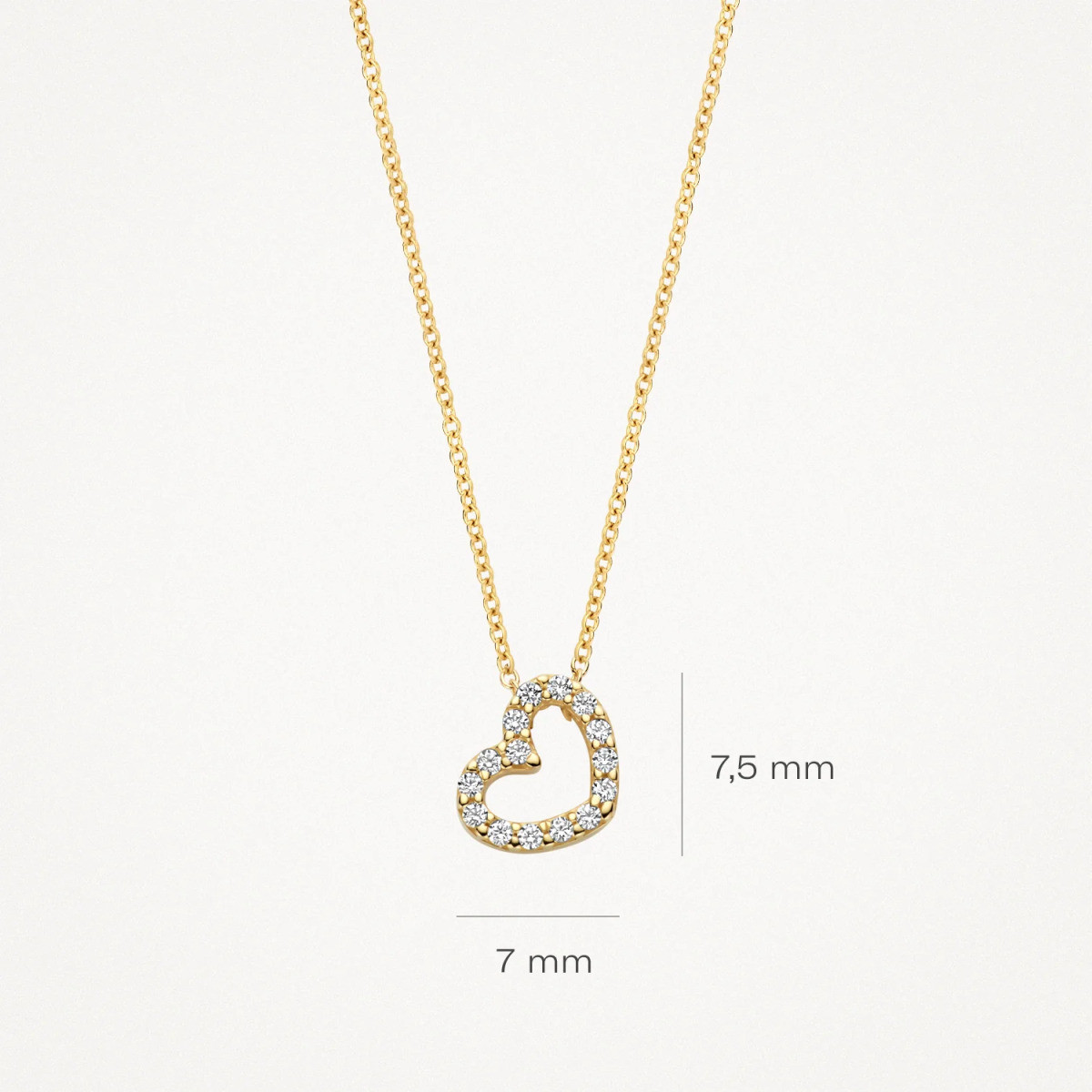 Blush 3072YZI gouden ketting met hart hanger zirkonia 7 mm x 7.5 mm - Lengte 42 cm