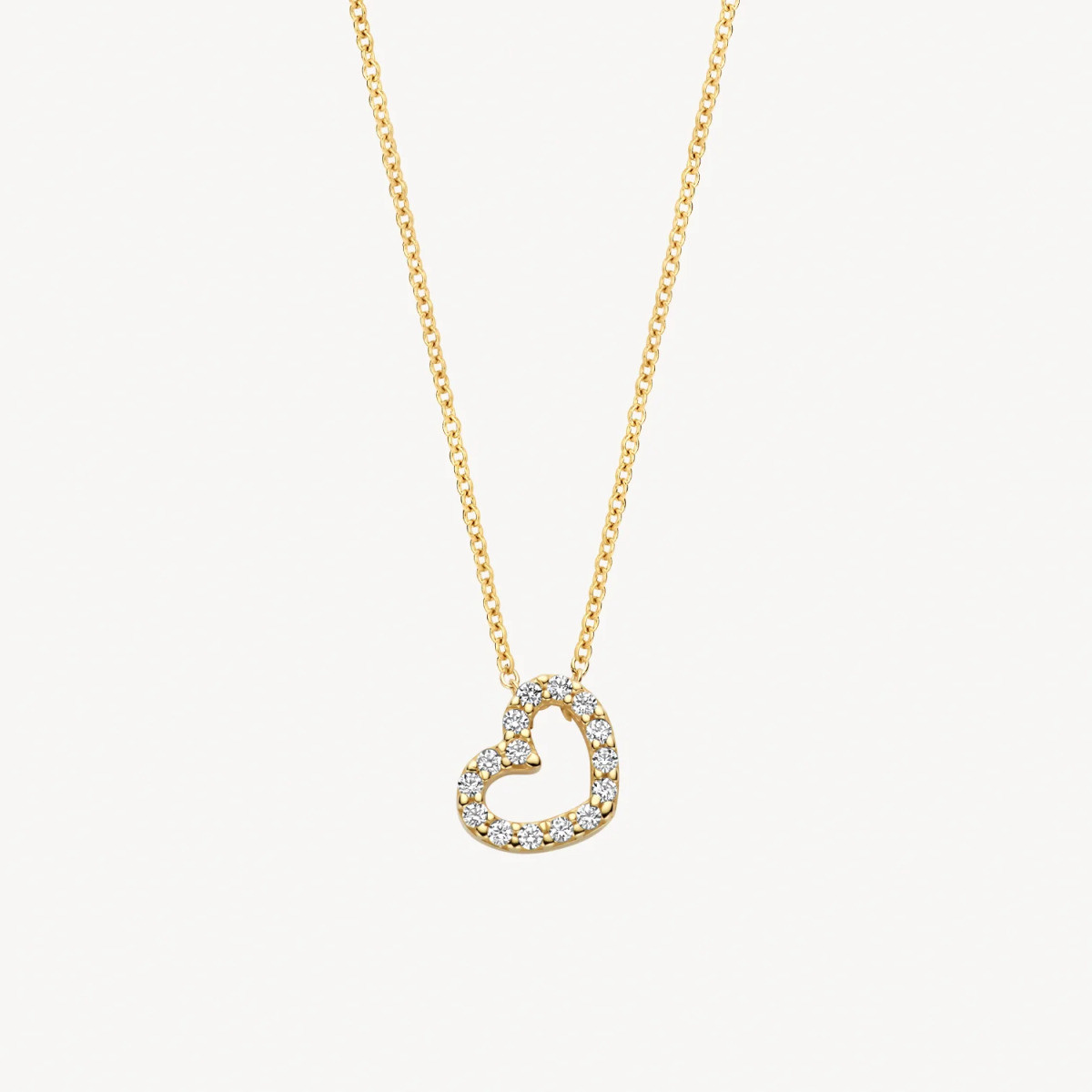 Blush 3072YZI gouden ketting met hart hanger zirkonia 7 mm x 7.5 mm - Lengte 42 cm