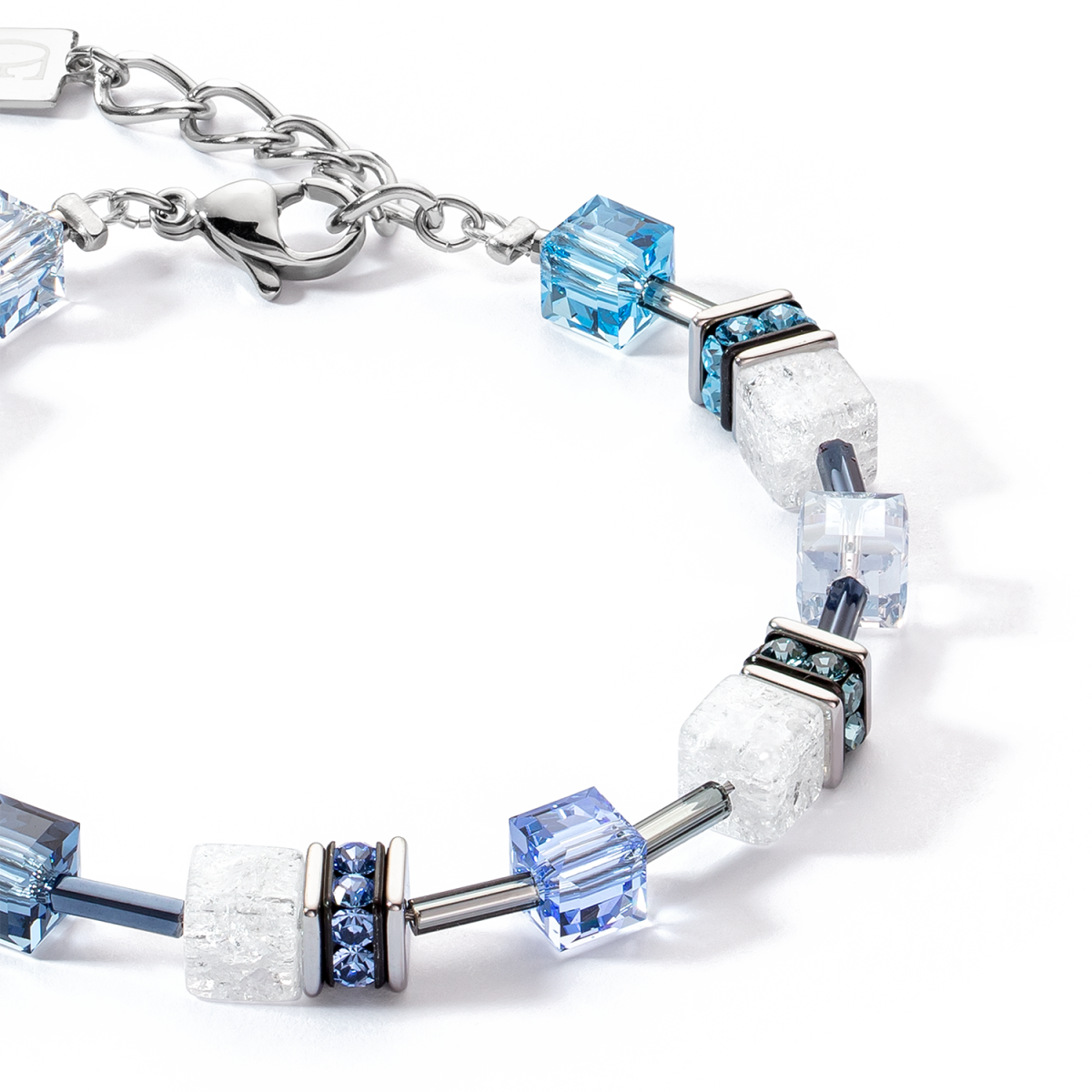 Coeur de Lion GeoCUBE armband 3018/30-0714 Iconic Nature zilverkleurig met blauw en wit