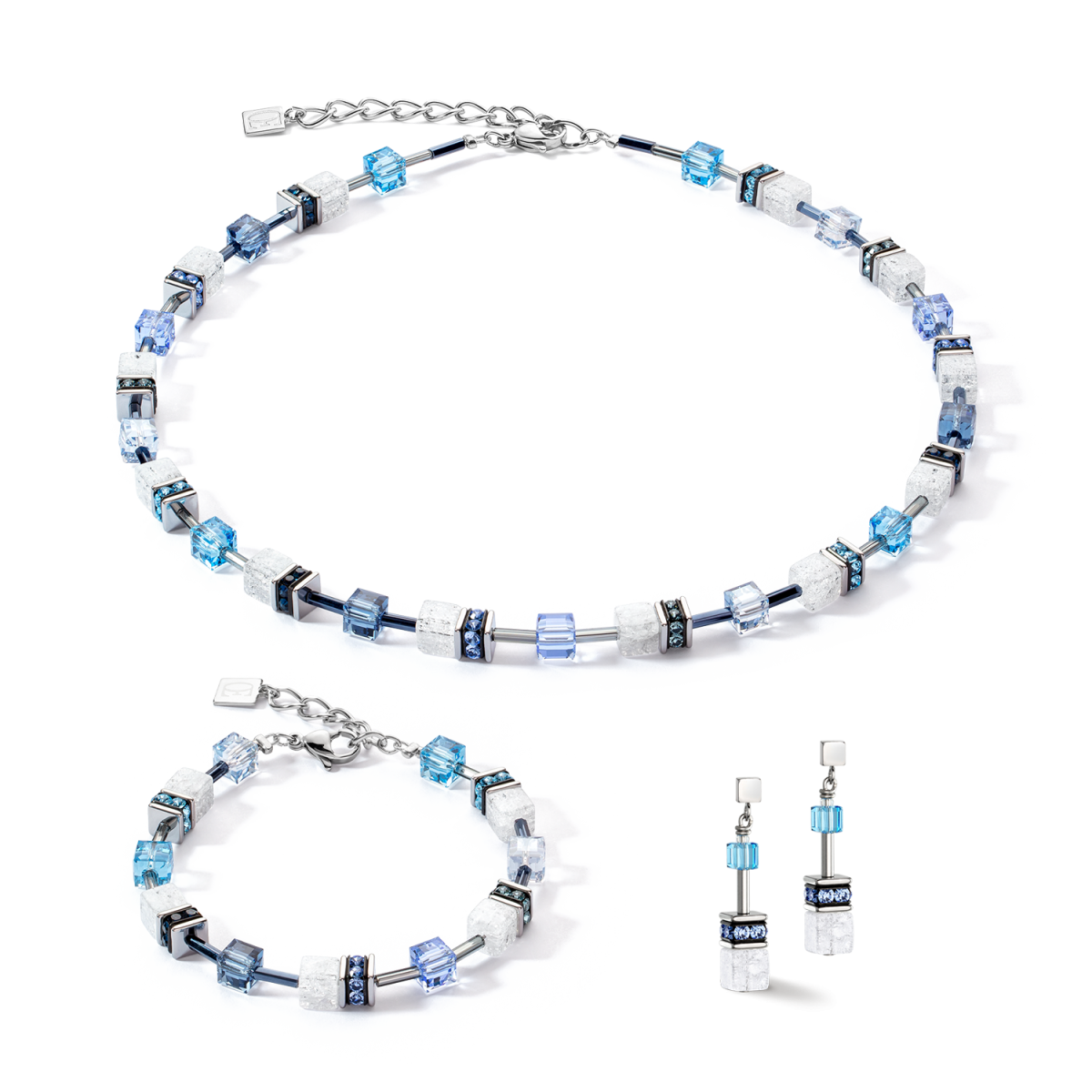 Coeur de Lion GeoCUBE armband 3018/30-0714 Iconic Nature zilverkleurig met blauw en wit