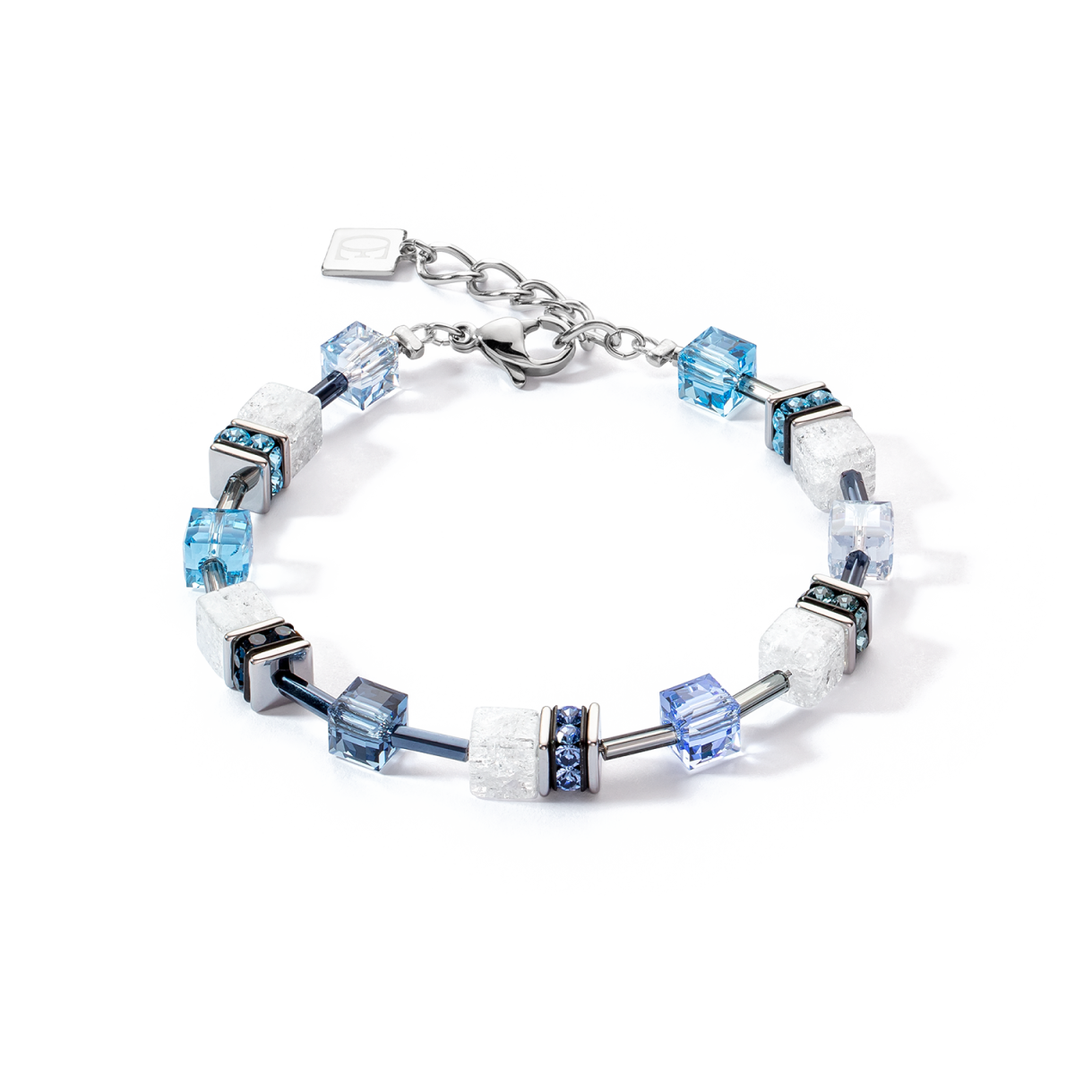 Coeur de Lion GeoCUBE armband 3018/30-0714 Iconic Nature zilverkleurig met blauw en wit