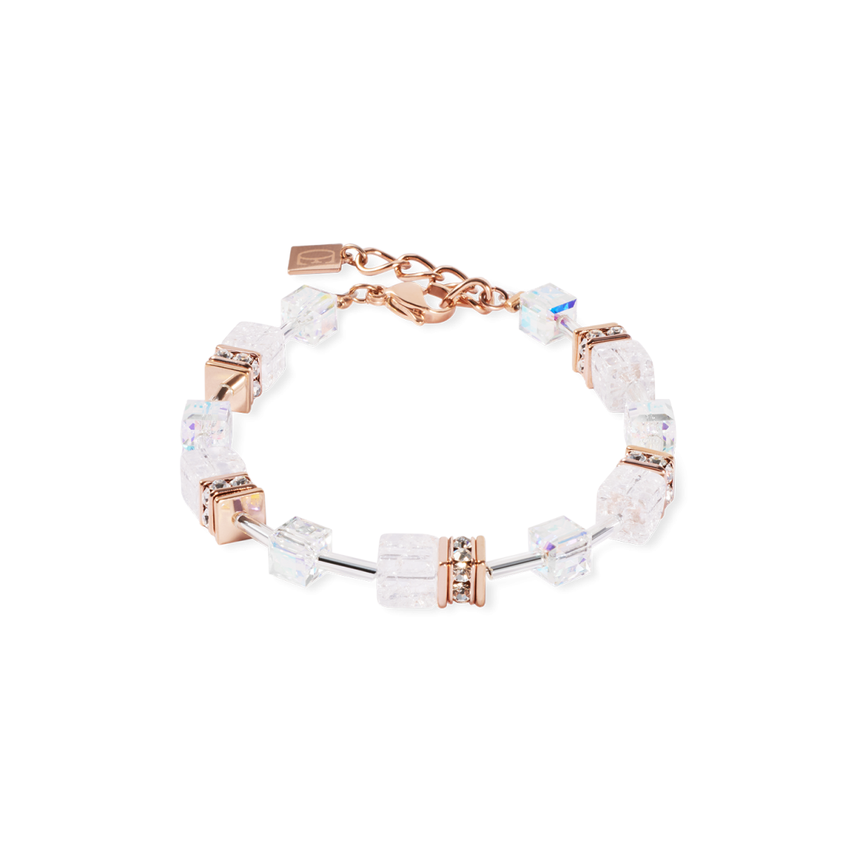 Coeur de Lion GeoCUBE armband 3018/30-1425 roségoudkleurig en wit Iconic Nature - Lengte 18.5-21.5 cm
