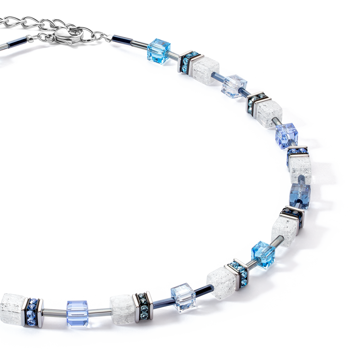 Coeur de Lion GeoCUBE ketting Iconic Nature 3018/10-0714 zilverkleurig met blauw en wit