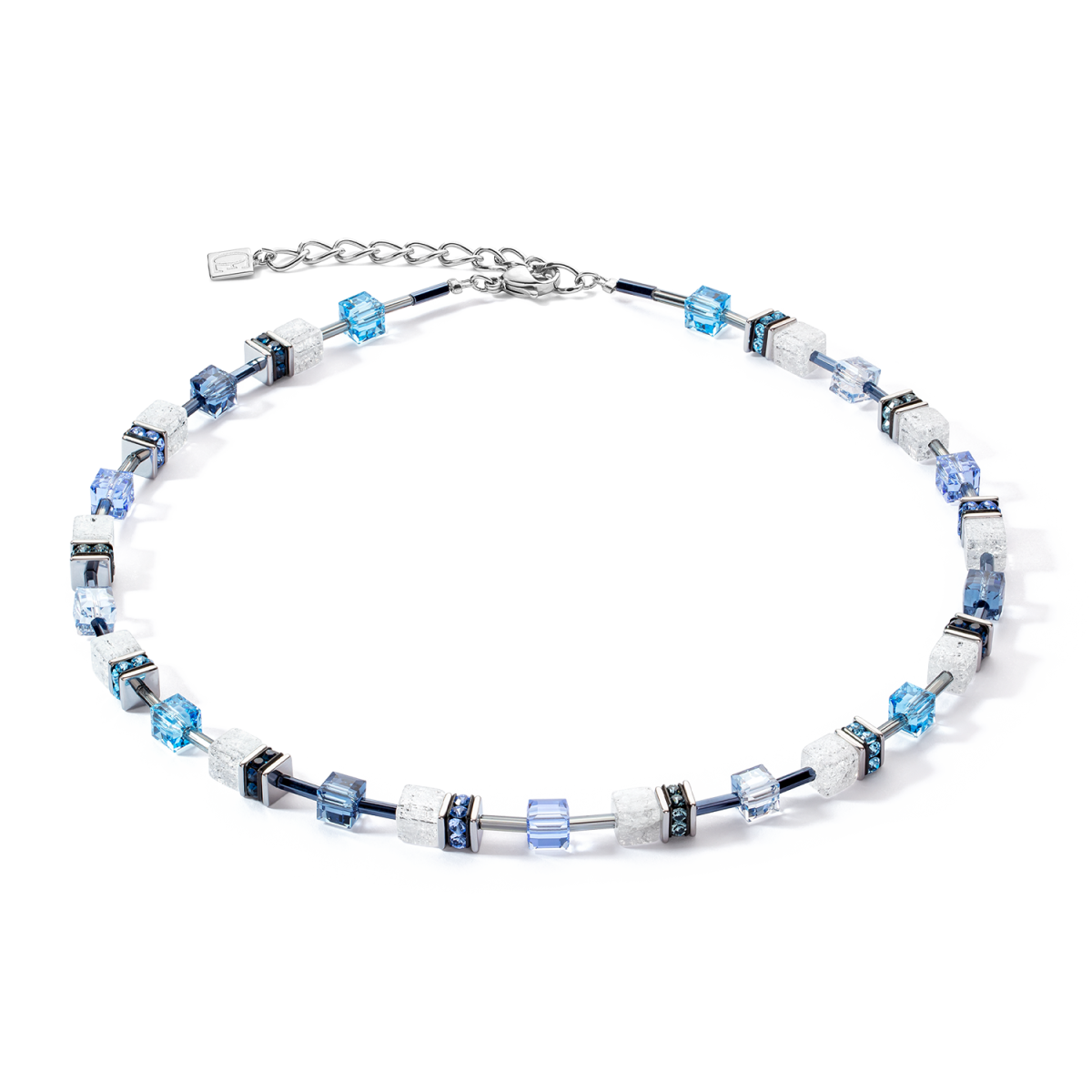 Coeur de Lion GeoCUBE ketting Iconic Nature 3018/10-0714 zilverkleurig met blauw en wit