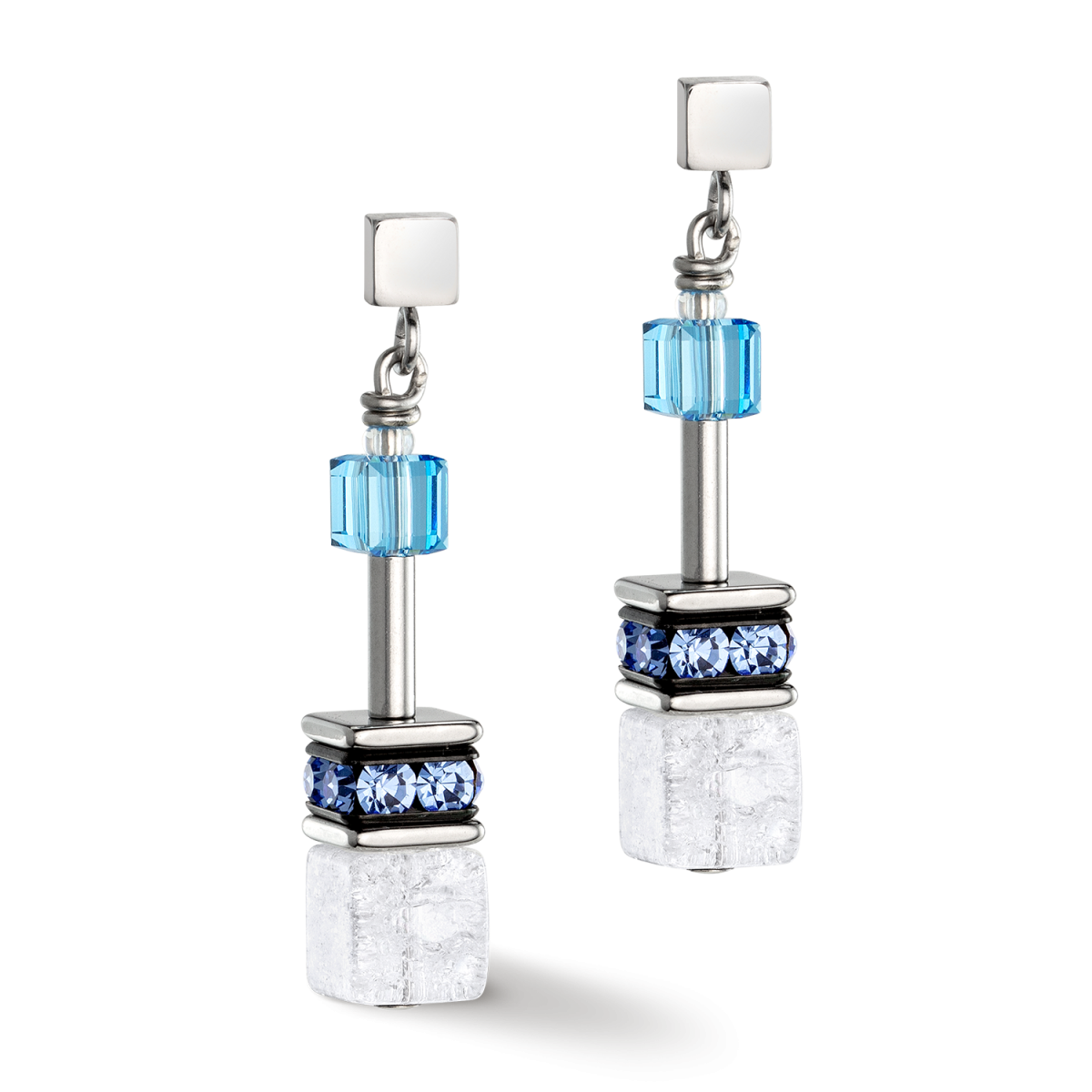 Coeur de Lion GeoCUBE oorhangers Iconic Nature 3018/21-0714 zilverkleurig met wit en blauw