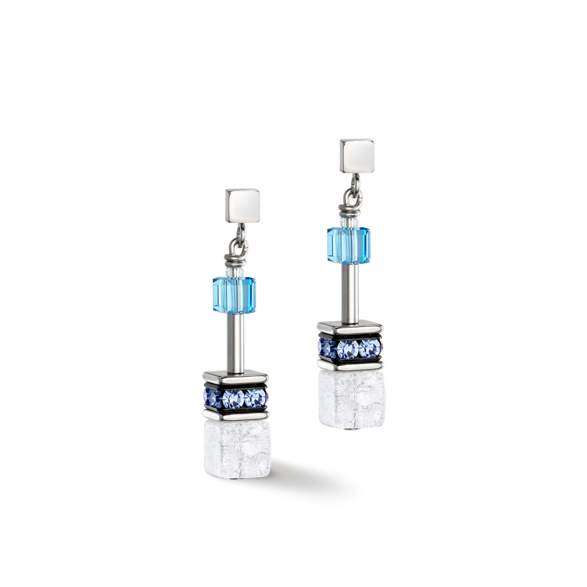 Coeur de Lion GeoCUBE oorhangers Iconic Nature 3018/21-0714 zilverkleurig met wit en blauw