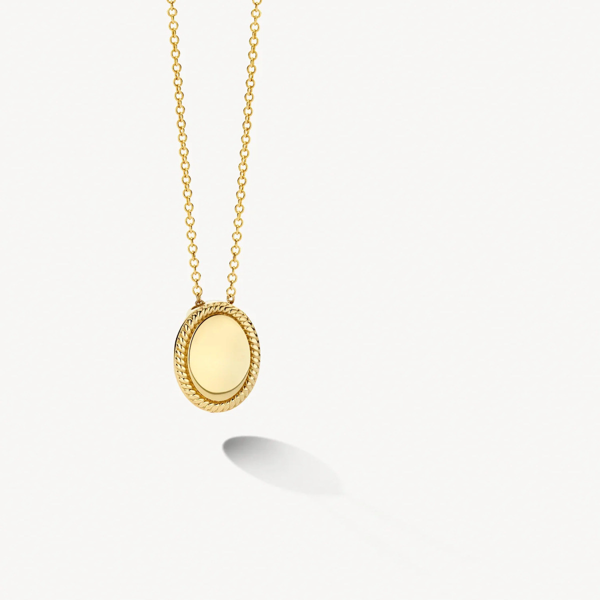 Blush 3123YGO gouden ketting met ovale hanger en bewerkte rand 8 mm x 10 mm - Lengte 42 cm