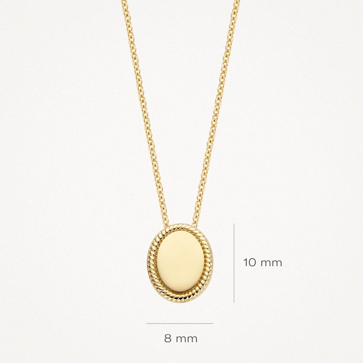 Blush 3123YGO gouden ketting met ovale hanger en bewerkte rand 8 mm x 10 mm - Lengte 42 cm