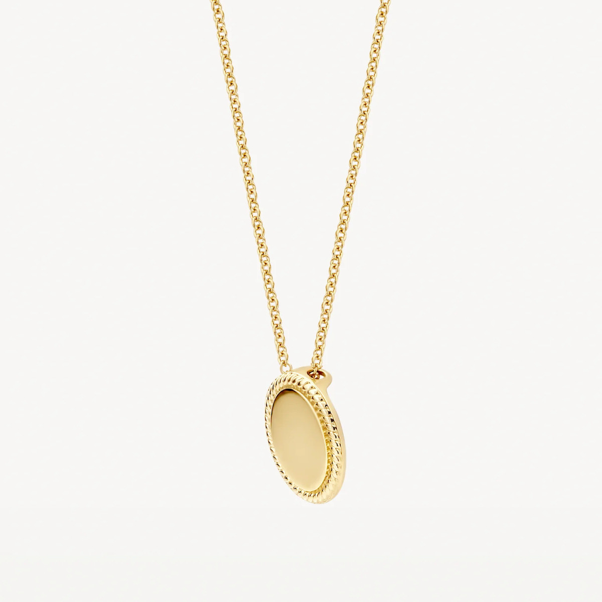Blush 3123YGO gouden ketting met ovale hanger en bewerkte rand 8 mm x 10 mm - Lengte 42 cm