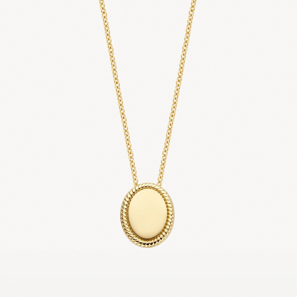 Blush 3123YGO gouden ketting met ovale hanger en bewerkte rand 8 mm x 10 mm - Lengte 42 cm