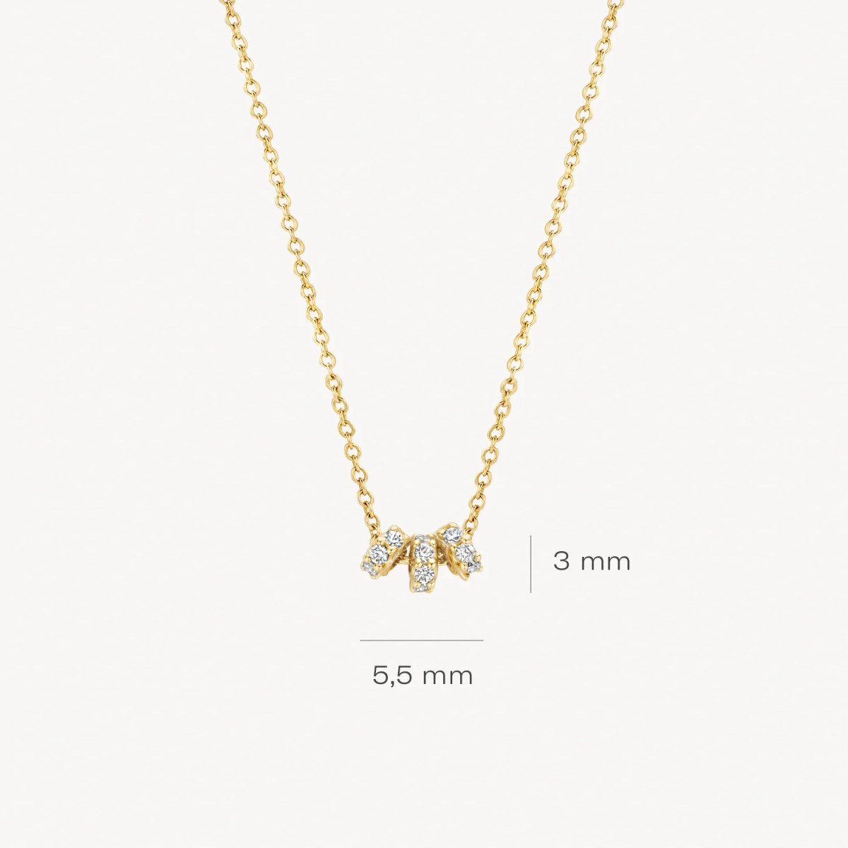 Blush 3136YZI gouden ketting met drie zirkonia hangers 5.5 mm x 3 mm - Lengte 42 cm