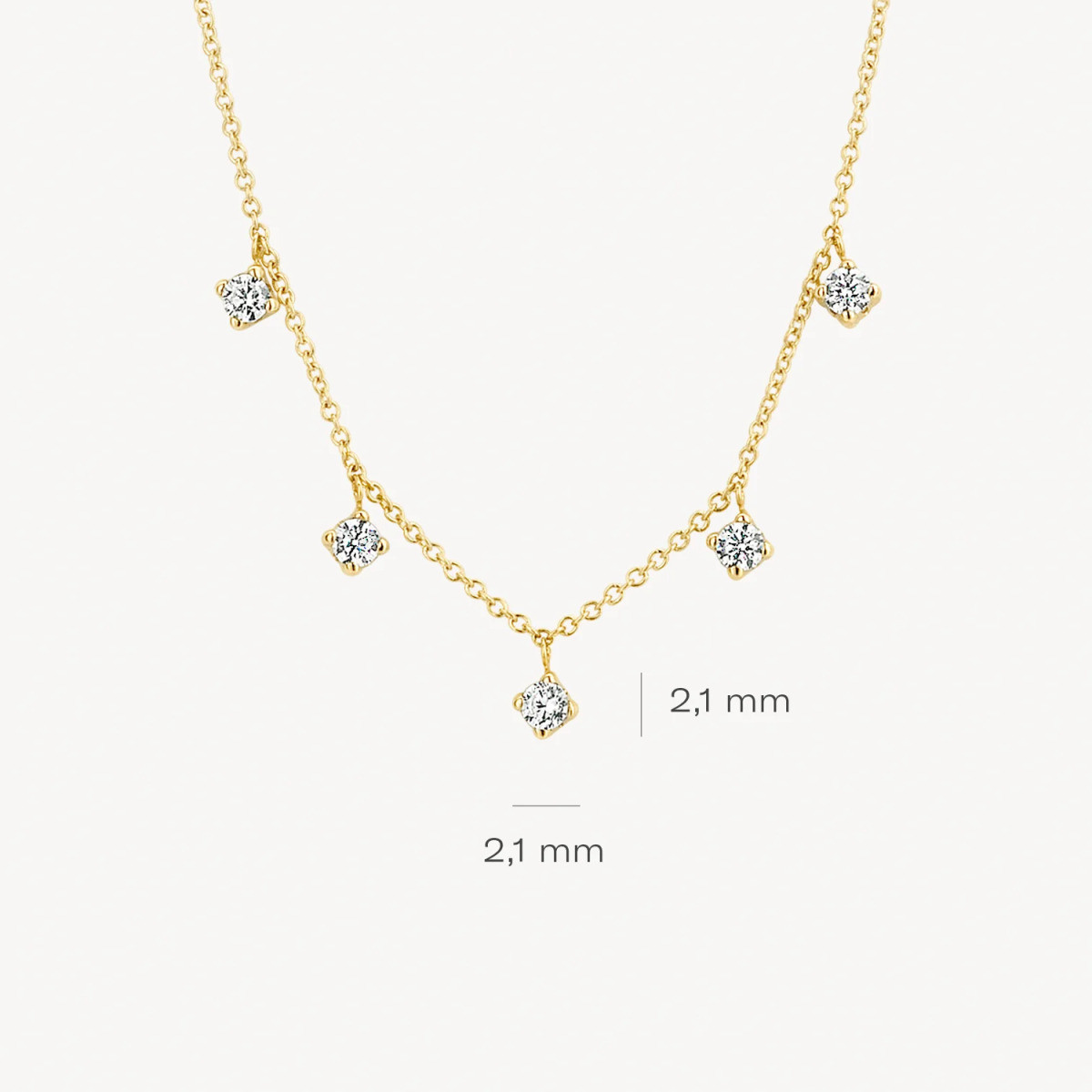 Blush 3157YZI gouden ketting met vijf zirkonia hangers 2.1 mm - Lengte 42 cm