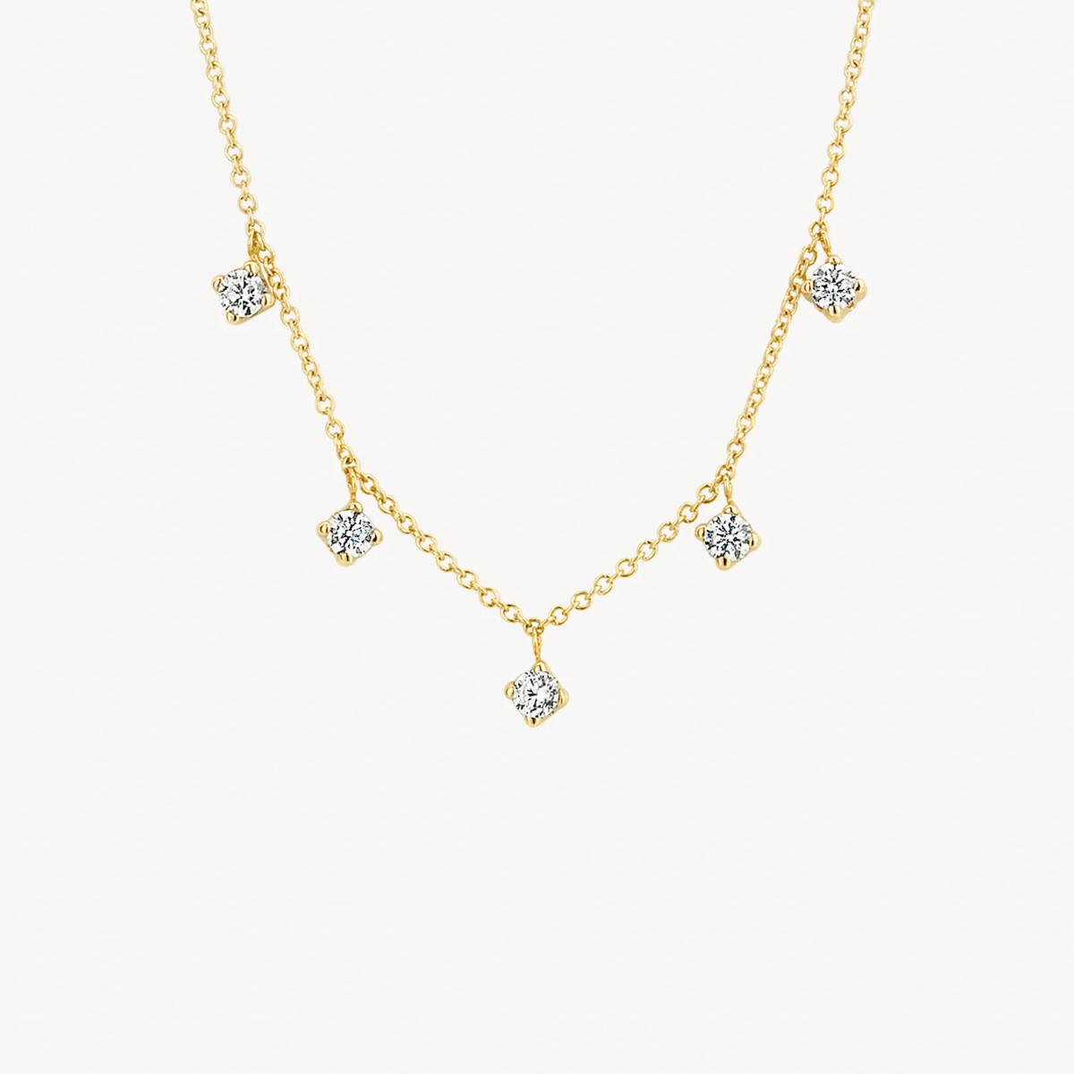 Blush 3157YZI gouden ketting met vijf zirkonia hangers 2.1 mm - Lengte 42 cm