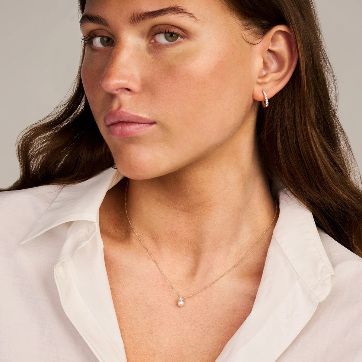 Blush 3163YPW gouden ketting met hanger parel en zirkonia 5.3 mm x 7.9 mm - Lengte 42 cm