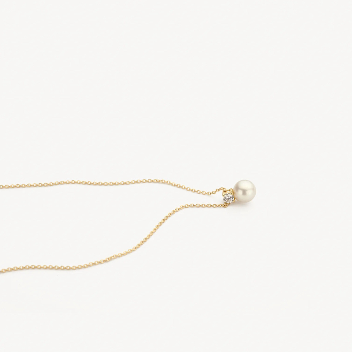 Blush 3163YPW gouden ketting met hanger parel en zirkonia 5.3 mm x 7.9 mm - Lengte 42 cm