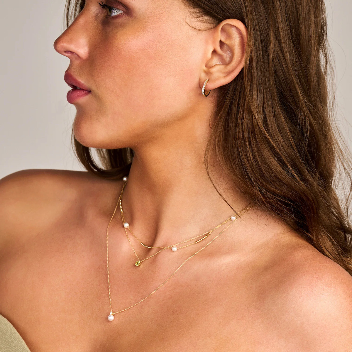 Blush 3163YPW gouden ketting met hanger parel en zirkonia 5.3 mm x 7.9 mm - Lengte 42 cm