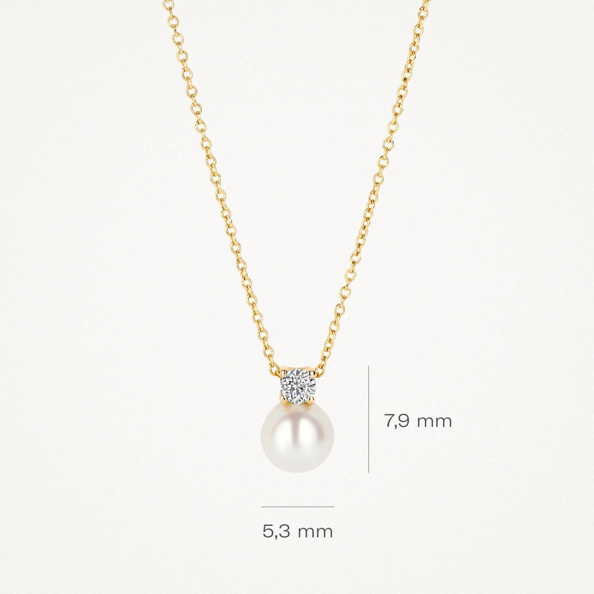 Blush 3163YPW gouden ketting met hanger parel en zirkonia 5.3 mm x 7.9 mm - Lengte 42 cm