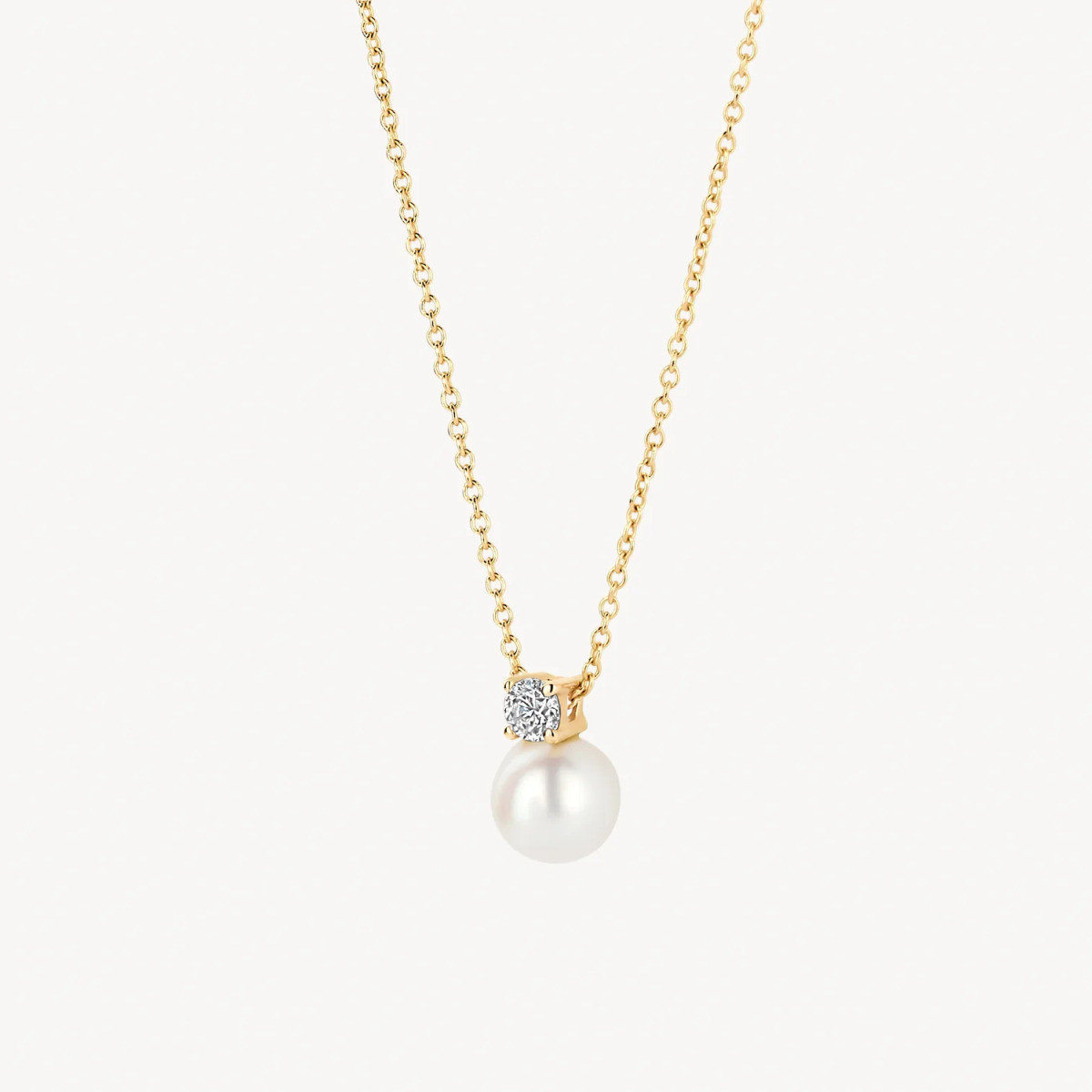 Blush 3163YPW gouden ketting met hanger parel en zirkonia 5.3 mm x 7.9 mm - Lengte 42 cm