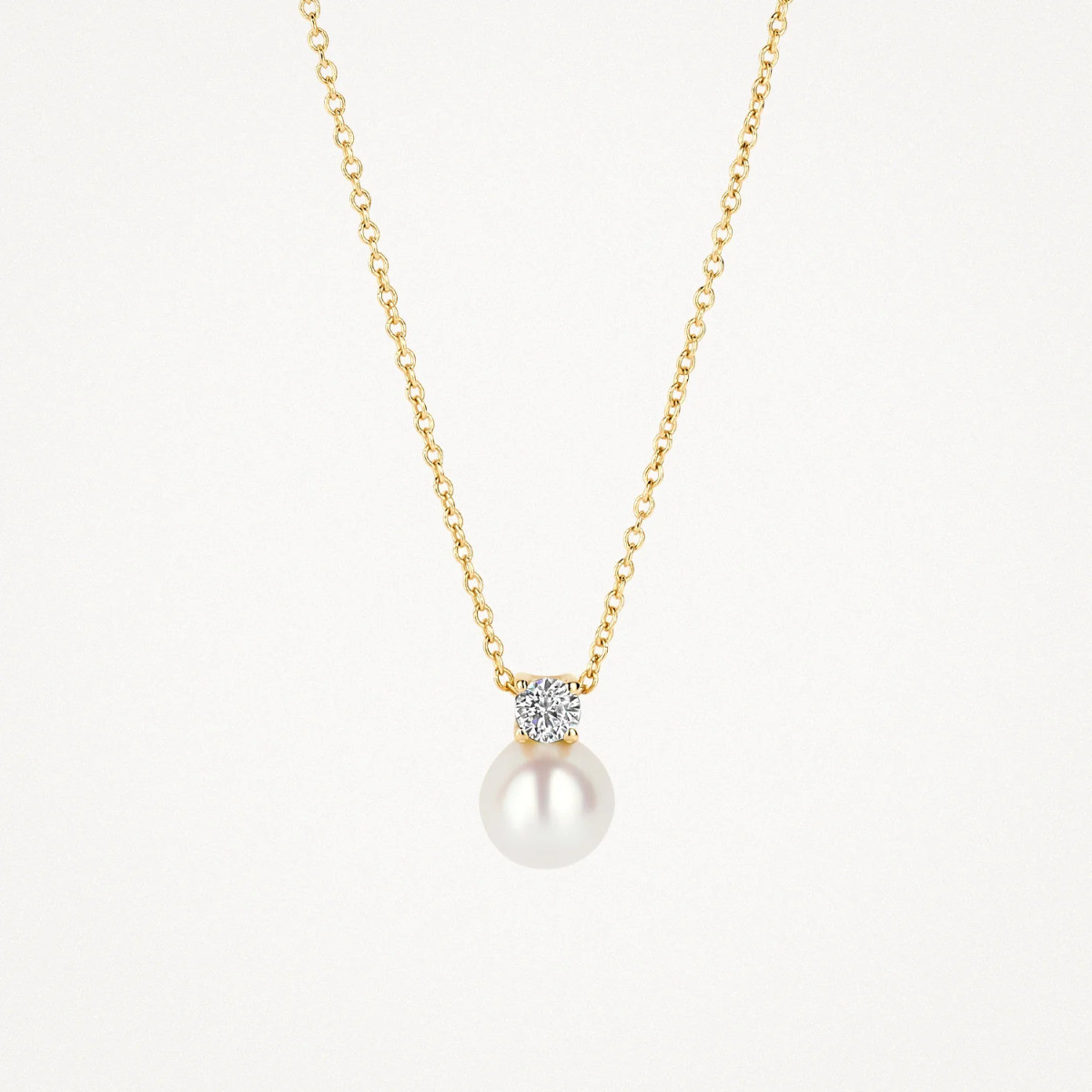 Blush 3163YPW gouden ketting met hanger parel en zirkonia 5.3 mm x 7.9 mm - Lengte 42 cm