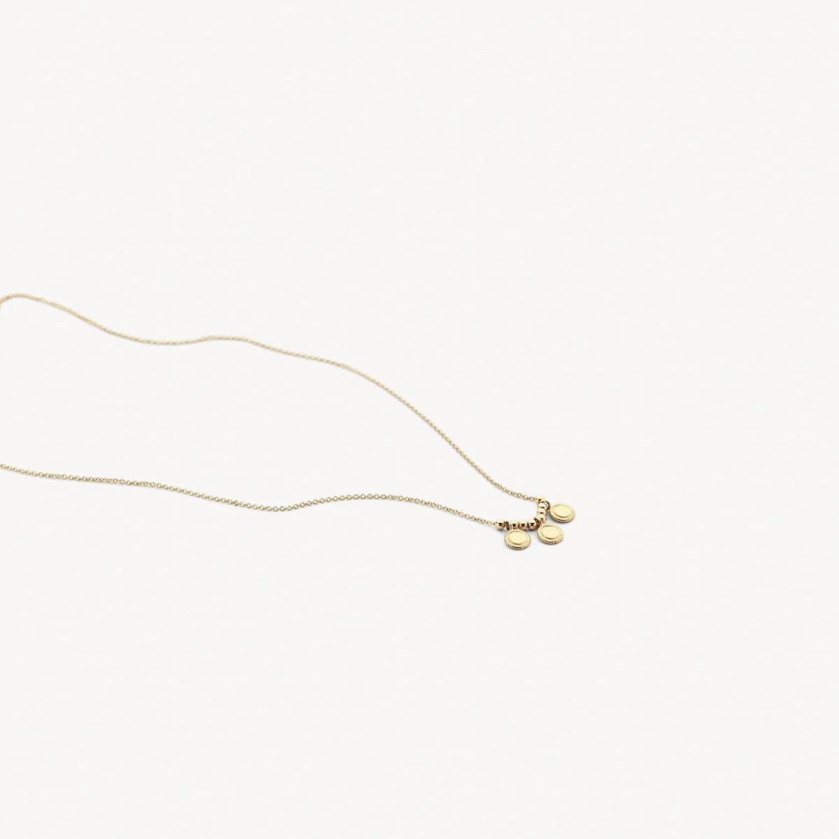 Blush 3171YGO gouden ketting met drie ronde hangers en gedraaide rand 5 mm - Lengte 42 cm