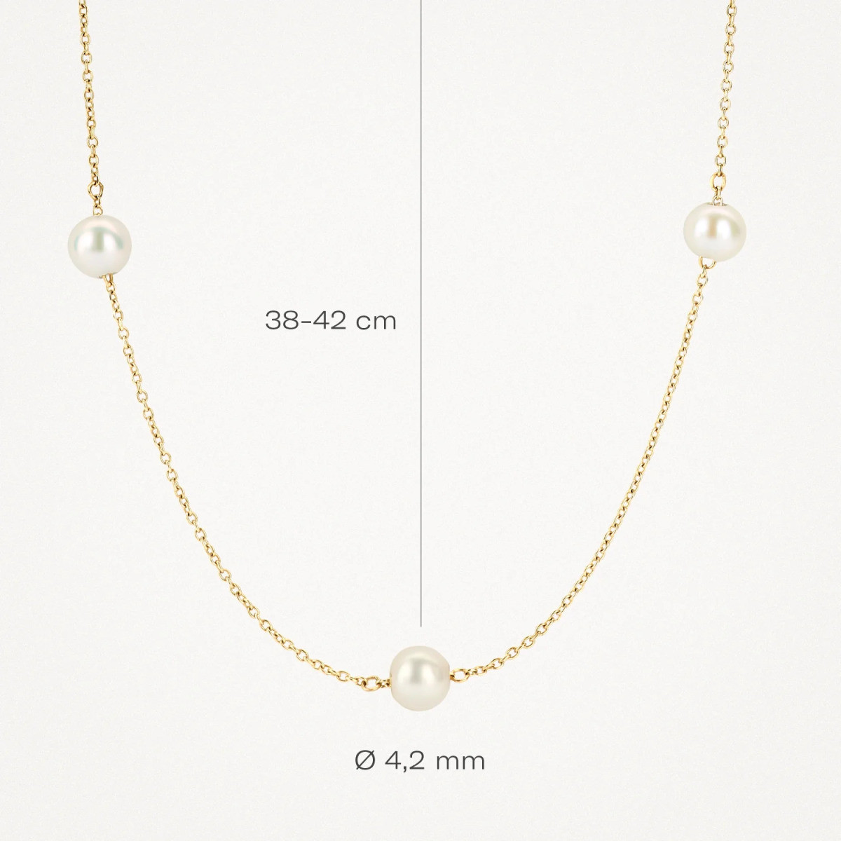 Blush 3185YPW gouden parelketting met 7 witte parels 4.2 mm - Lengte 38-42 cm