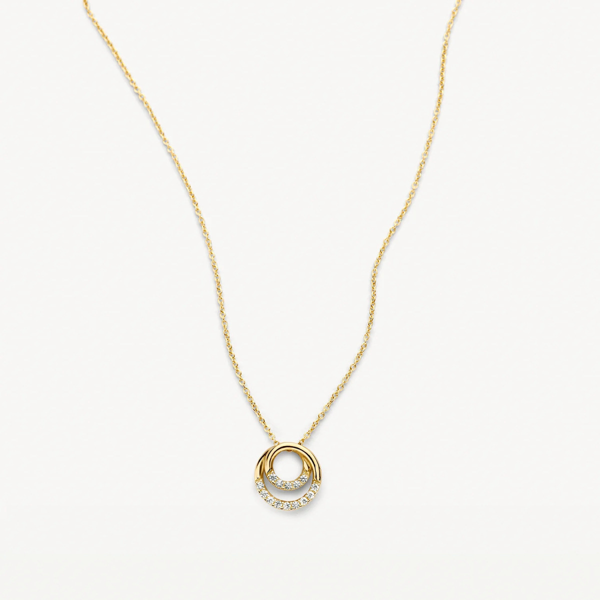 Blush 3193YZI gouden ketting met zirkonia dubbele ronde hanger 9 mm - Lengte 42 cm
