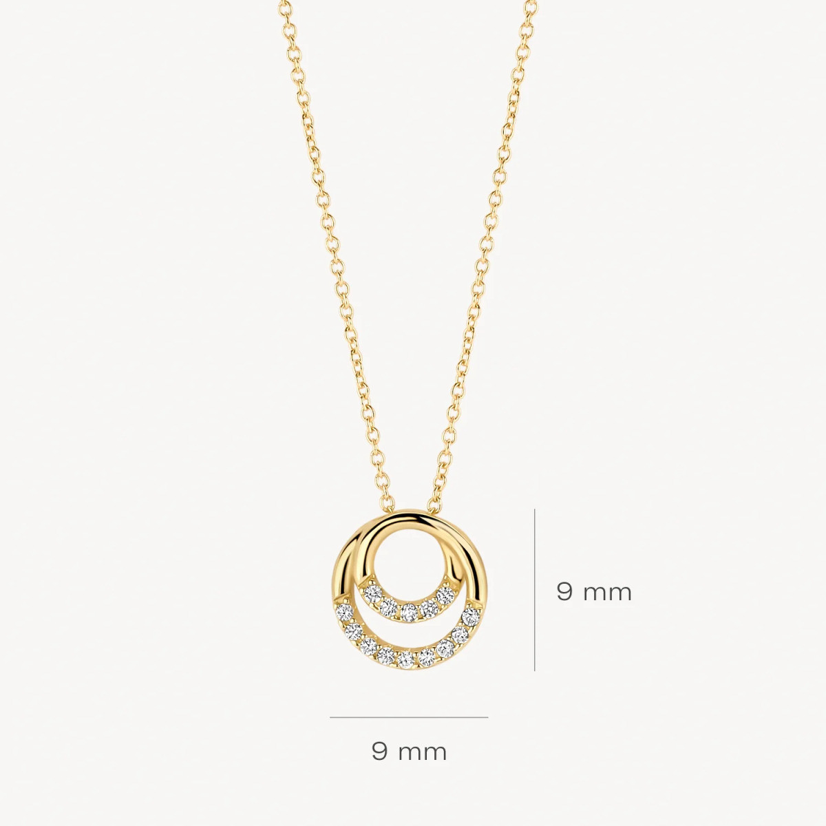 Blush 3193YZI gouden ketting met zirkonia dubbele ronde hanger 9 mm - Lengte 42 cm