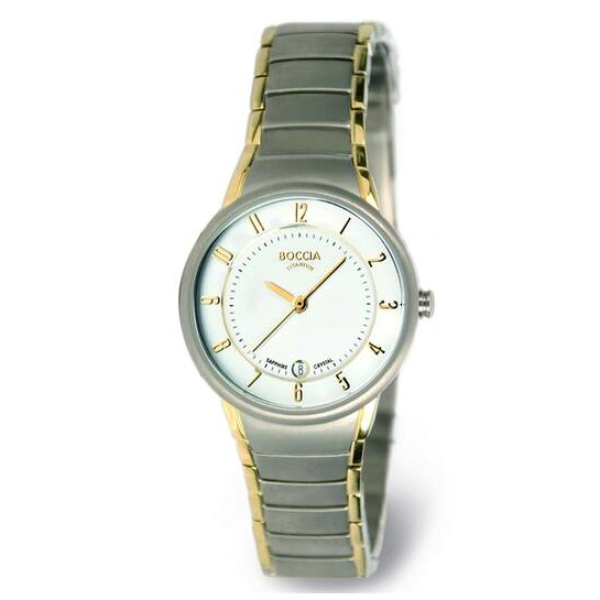 Boccia Titanium 3158-02 Dameshorloge met witte wijzerplaat - Ø 29 mm - Bicolor titanium band