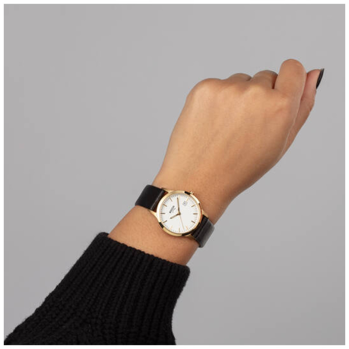 Boccia Titanium 3180-05 Dameshorloge Titanium goudkleurig met witte wijzerplaat en zwarte leren band - Ø 31 mm