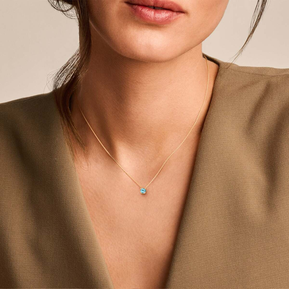Blush 3200YBT gouden ketting met blauwe topaas hanger 3.7 mm - Lengte 42 cm