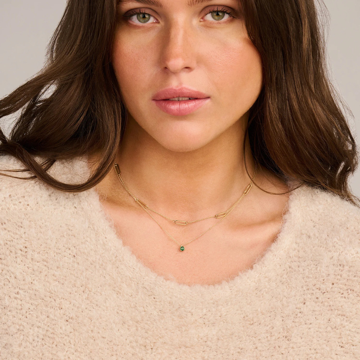 Blush 3200YEM gouden ketting met ronde smaragd hanger 3.7 mm - Lengte 42 cm