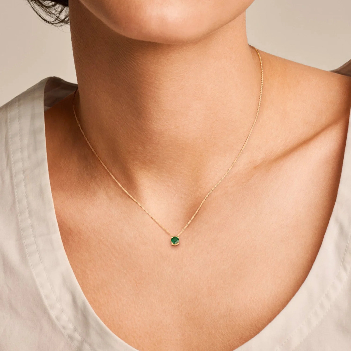 Blush 3200YEM gouden ketting met ronde smaragd hanger 3.7 mm - Lengte 42 cm