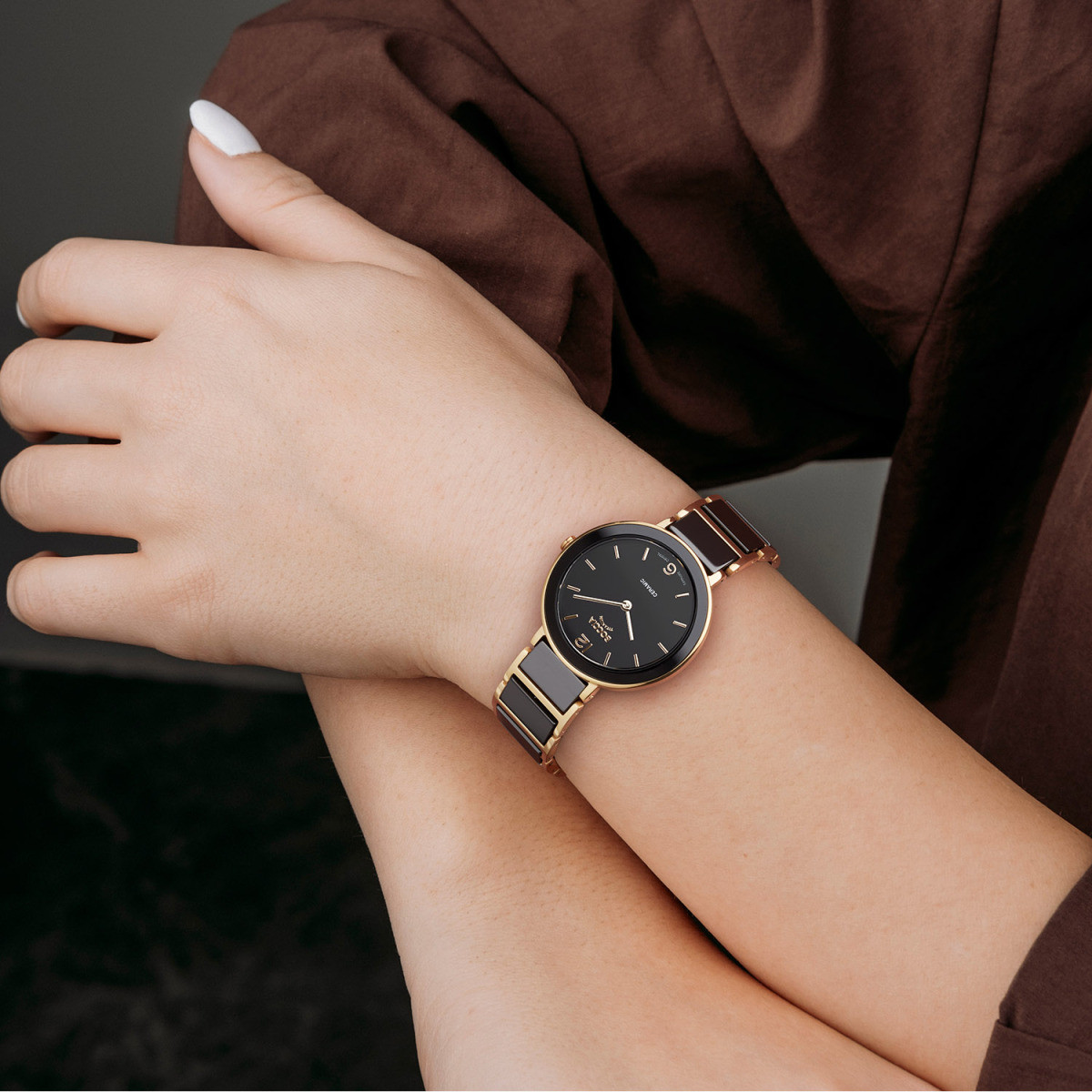 Boccia Titanium 3311-04 zwart horloge voor dames van keramiek met gold plated details - Ø 32 mm