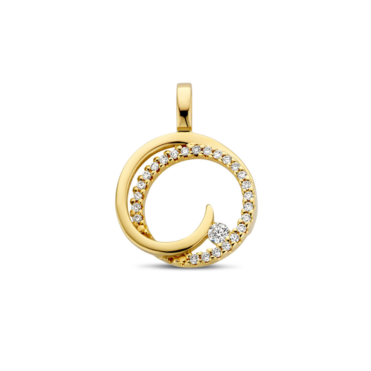 Gouden hanger rond met diamanten 0.13 crt