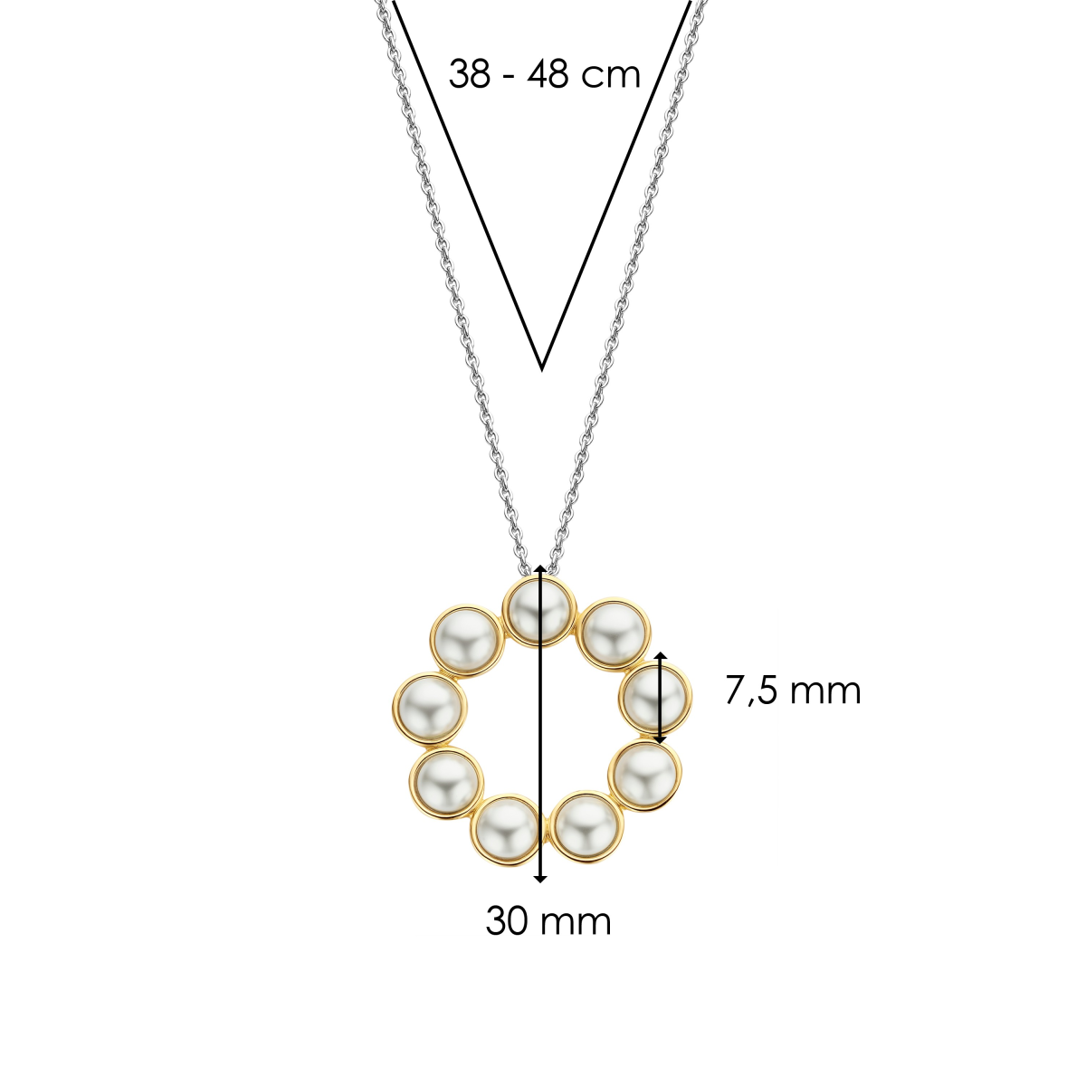 TI SENTO 34008YP/42 ketting met gold plated parelhanger - Lengte 38, 40, 42, 45, 48 cm