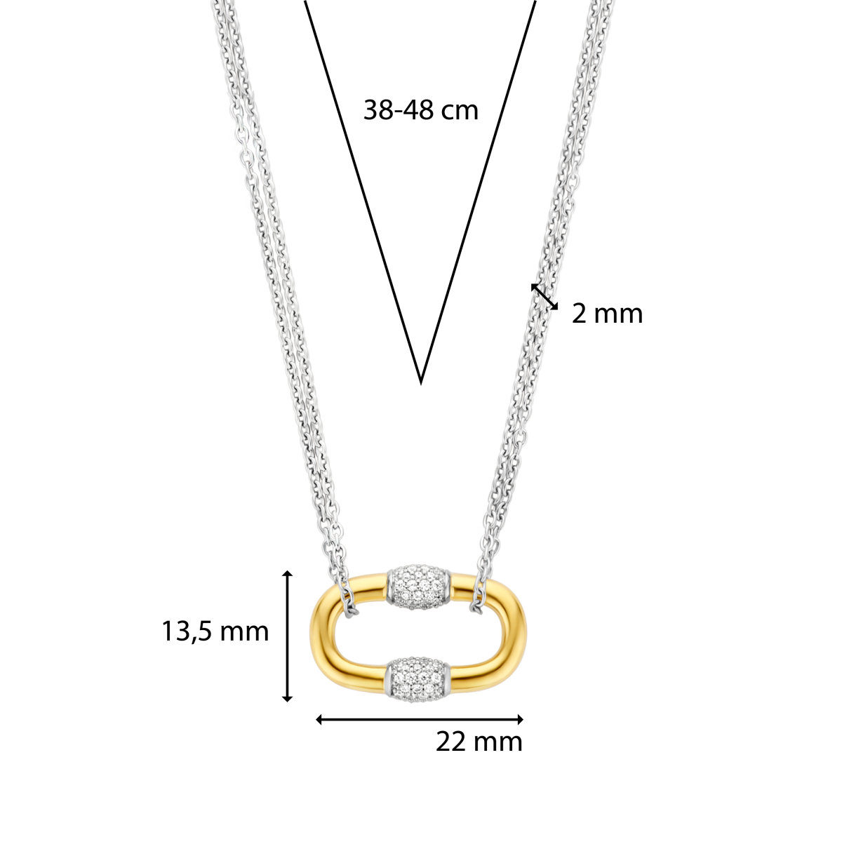 TI SENTO 34029ZY/42 dubbele zilveren ketting met gold plated hanger - Lengte 38, 40, 42, 45, 48 cm