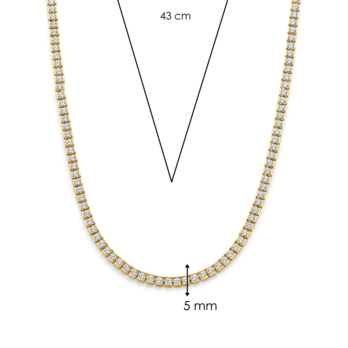 TI SENTO 34052ZY/43 gold plated tennisketting met zirkonia's - Lengte 43 cm