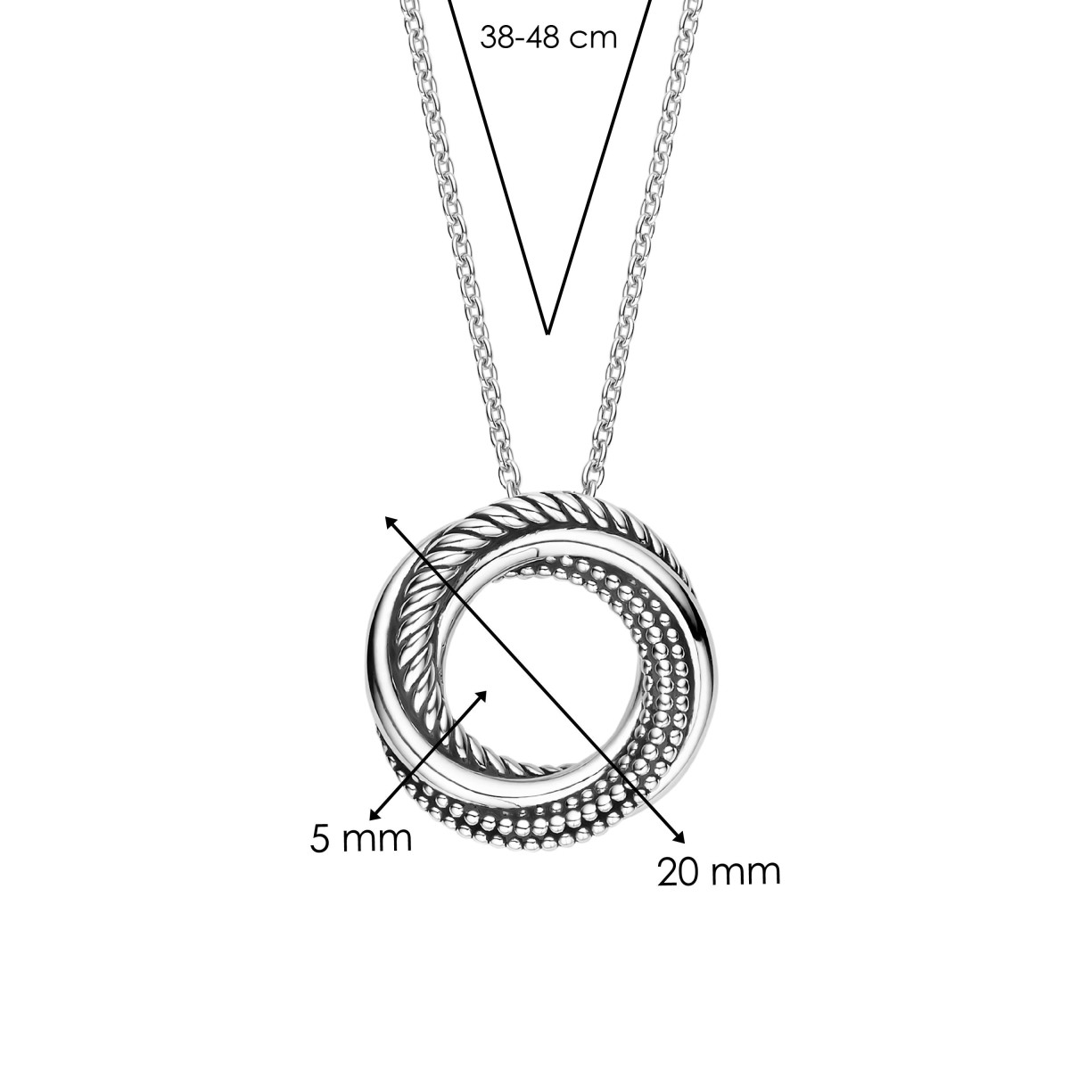 TI SENTO 34054ZI/42 ketting van zilver met cirkelvormige hanger - Lengte 38, 40, 42, 45, 48 cm