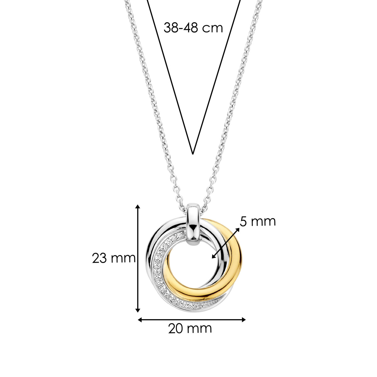 TI SENTO 34055ZY/42 collier met ronde zilveren en gold plated hanger - Lengte 38, 40, 42, 45, 48 cm