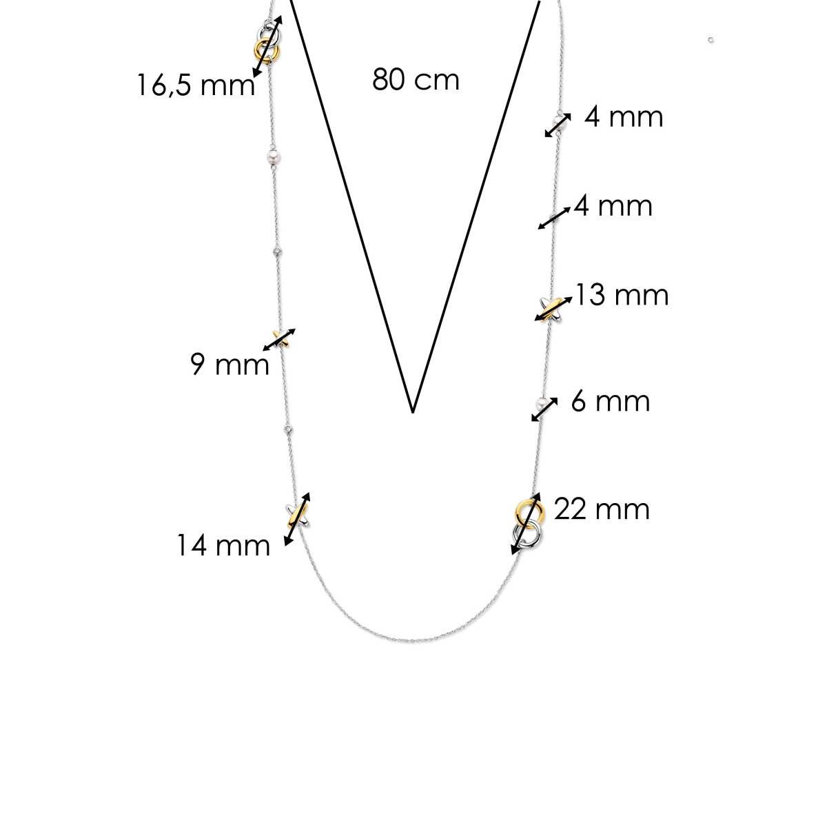 TI SENTO 34061ZY/80 zilveren ketting met assymetrische hangers - Lengte 80 cm