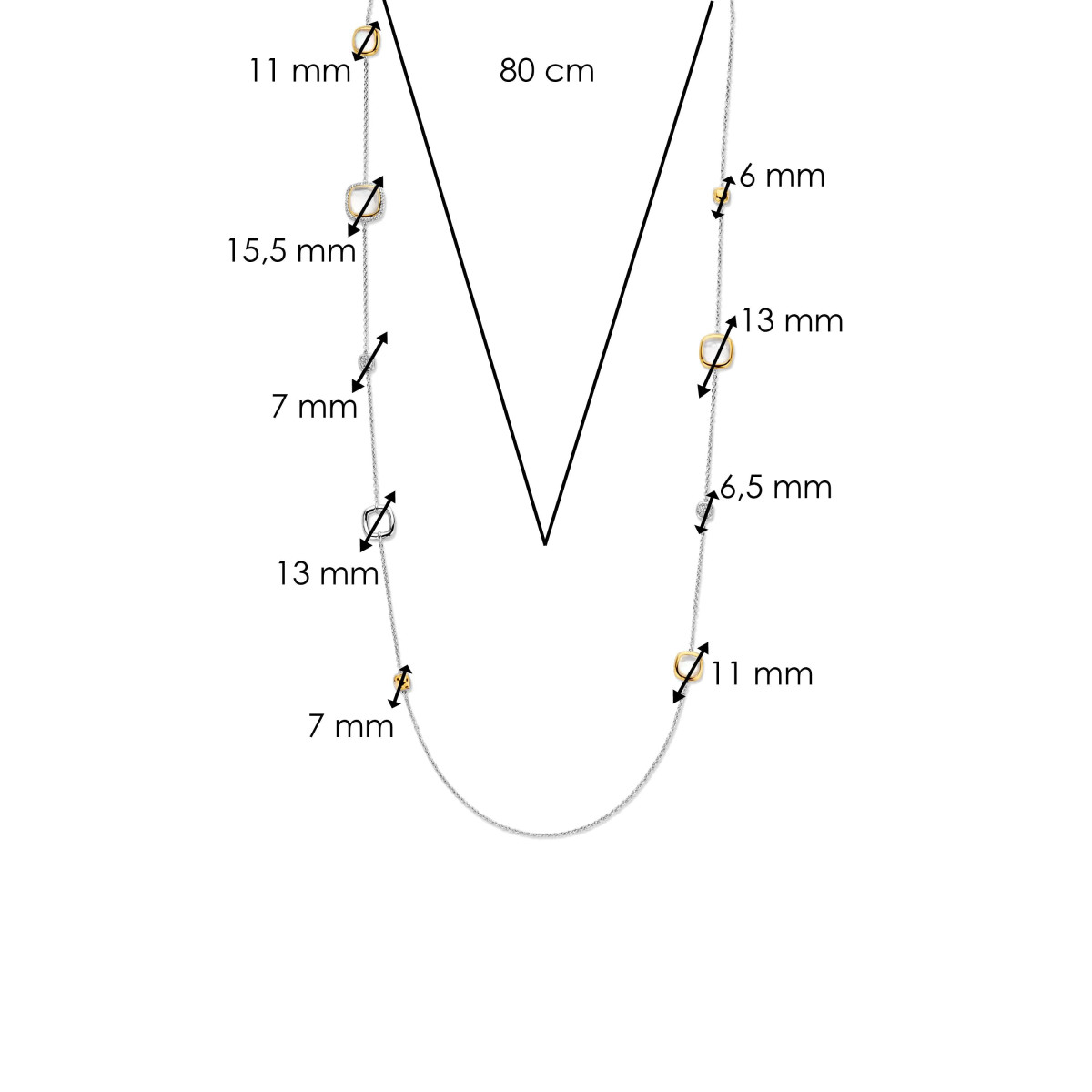 TI SENTO 34066MW/80 zilveren ketting met vierkante en ronde hangers - Lengte 80 cm