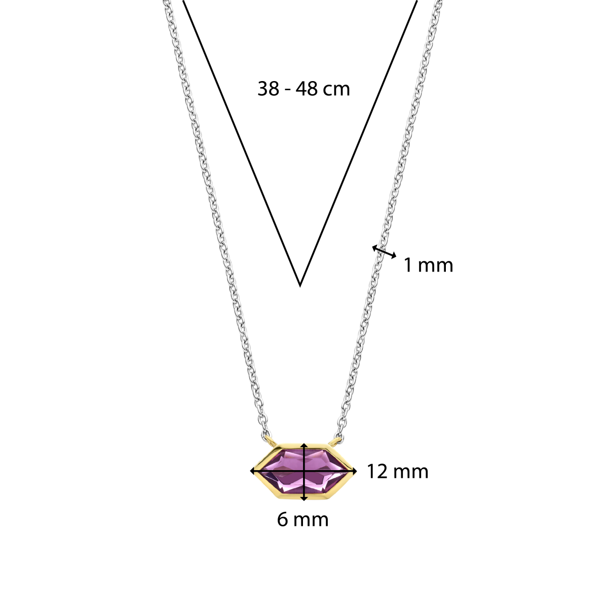 TI SENTO ketting 34041PU/42 met amethist - Lengte 42 cm