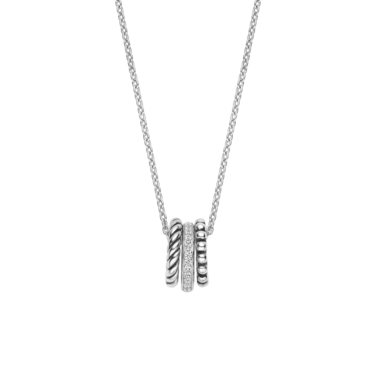 TI SENTO Milano 34058ZI/42 collier met drie zilveren hangers - Lengte 38, 40, 42, 45, 48 cm